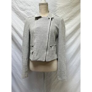 Banana Republic Moto Jacket Womens Size 8 Gray Tweed Zip Pockets